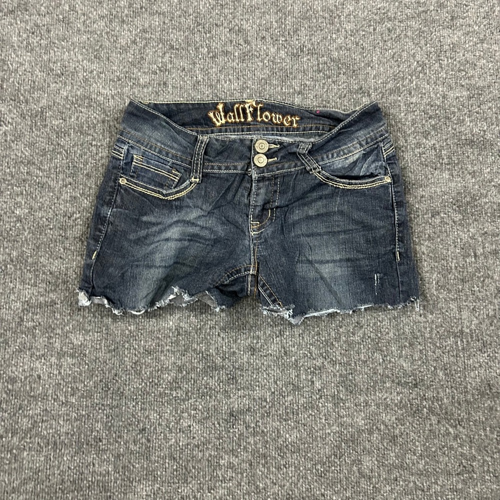 WallFlower Shorts Womens Size 5 Dark Wash Denim Cutoff Low Rise Embroidered Boho